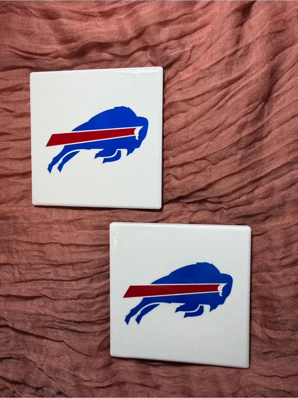 Buffalo Bills Home Dining Coasters - Set of 2 - White with Blue & Red Logo